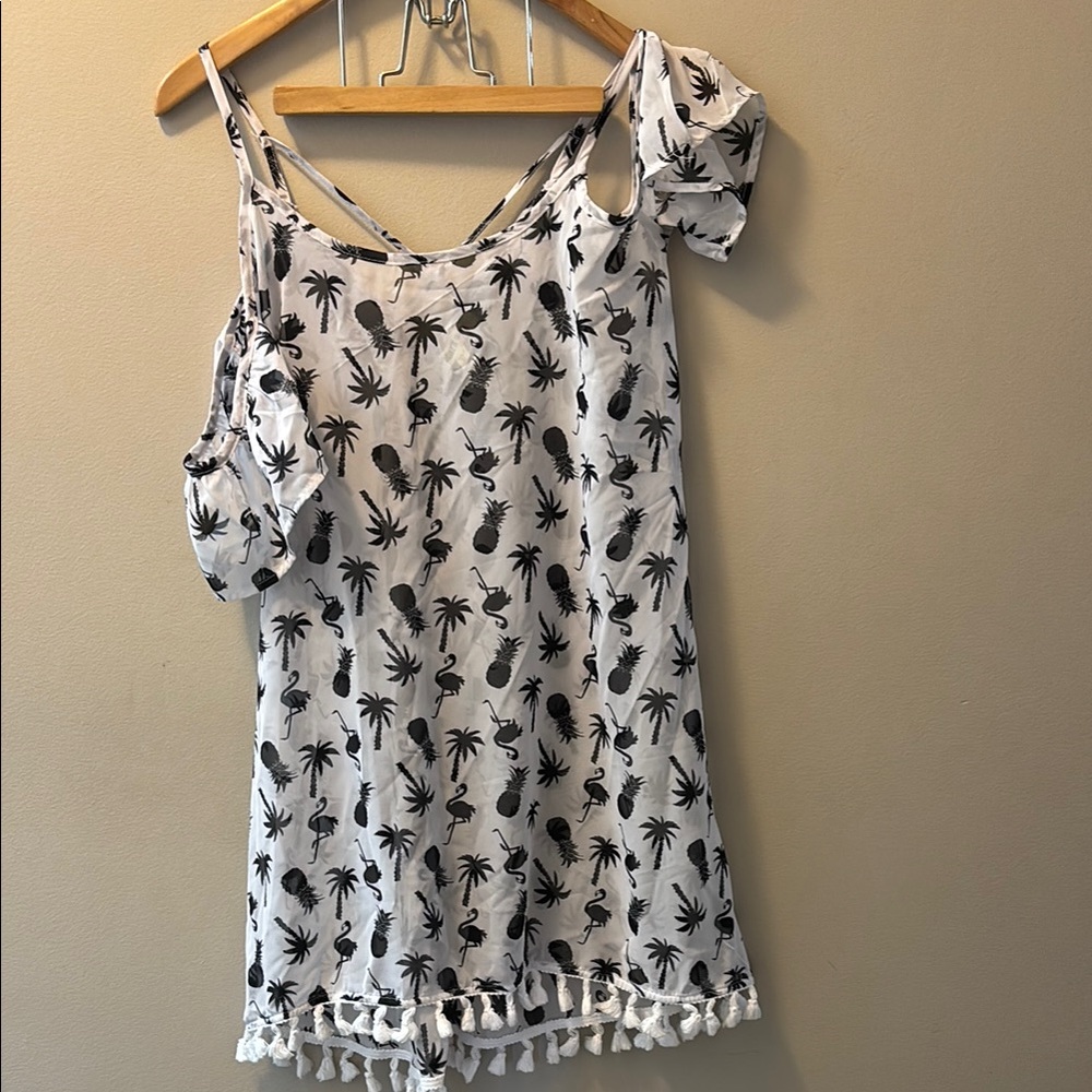 Palm Tree Print Off-Shoulder swim cover up